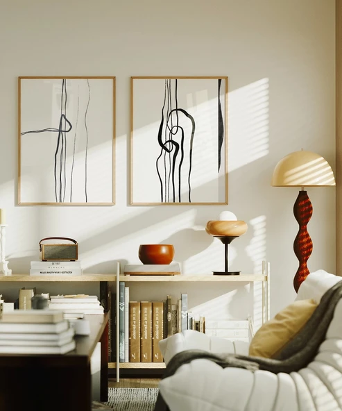 Çerçevesiz Poster Soyut İnce Çizgi Tasarımı 2'li - Resim 5