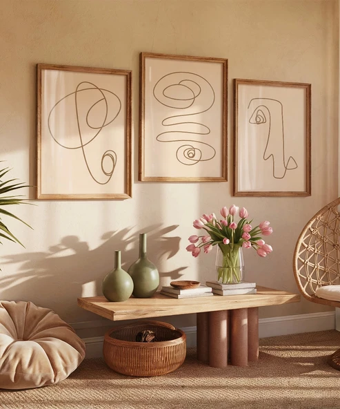 Çerçevesiz Poster Organik Formlar ve Çizgiler 3'lü - Resim 4