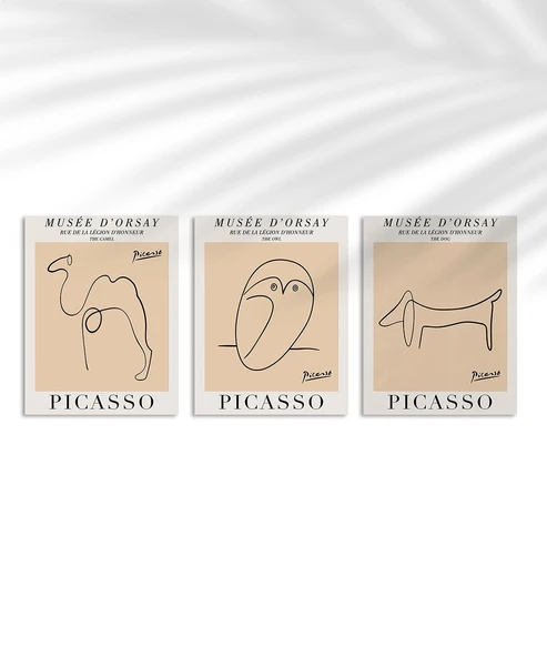Çerçevesiz Poster Musée d'Orsay İlhamlı Picasso Hayvan Çizimleri 3'lü ürün görseli