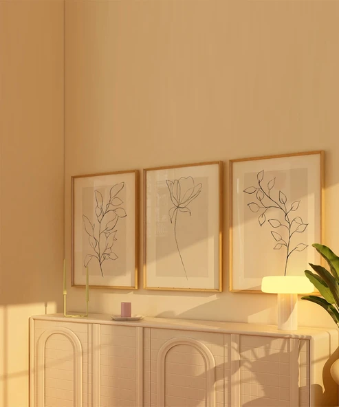 Çerçevesiz Poster eyaz Çerçeveli Minimal Çizgi Sanatı 3'lü - Resim 3