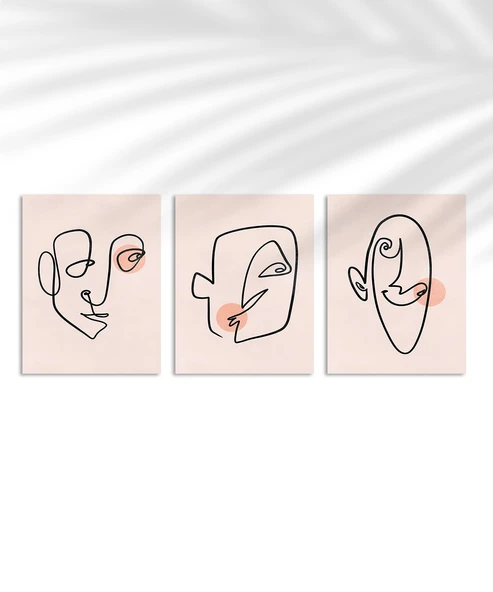 Çerçevesiz Poster Soyut Yüz Çizgileri ve Renk Detayları Triptik 3'lü ürün görseli