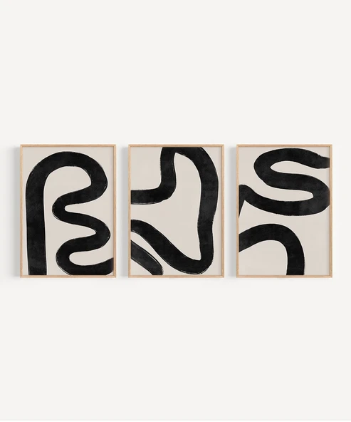 Çerçevesiz Poster Organik Akış Soyut Sanatı Triptik 3'lü - Resim 6