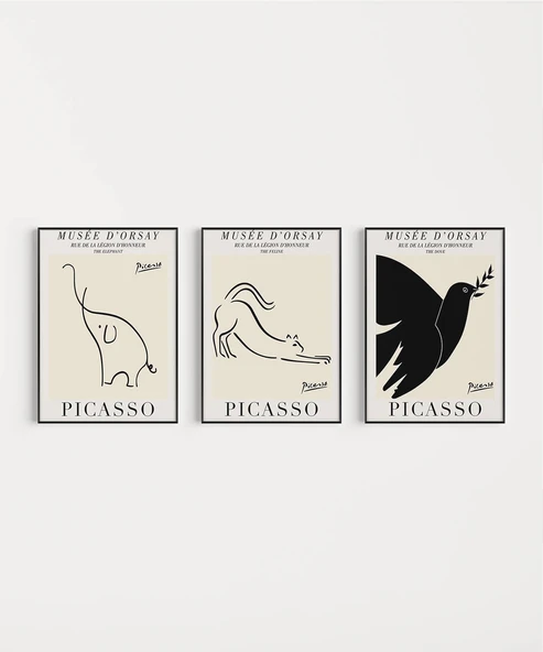 Çerçevesiz Poster Picasso Minimal Çizgi Sanatı 3'lü - 7