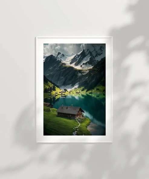 Çerçevesiz Poster Beyaz Zirveler ve Yeşil Vadi - Resim 2