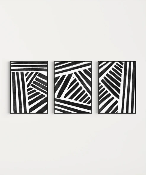 Çerçevesiz Poster Geometrik Siyah-Beyaz Çizgiler 3'lü - Resim 6