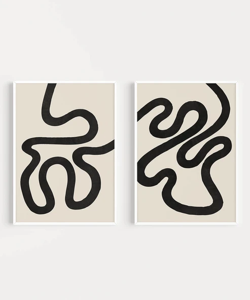 Çerçevesiz Poster Minimalist Dalgalı Hatlar 2'li - Resim 2