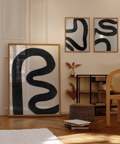 Çerçevesiz Poster Organik Akış Soyut Sanatı Triptik 3'lü - Resim 5