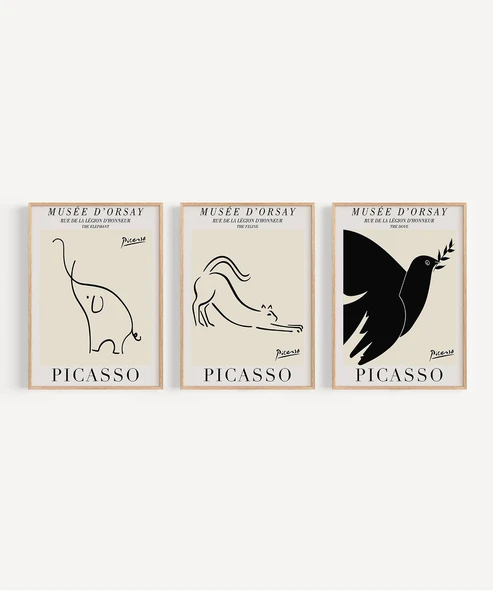 Çerçevesiz Poster Picasso Minimal Çizgi Sanatı 3'lü - 6