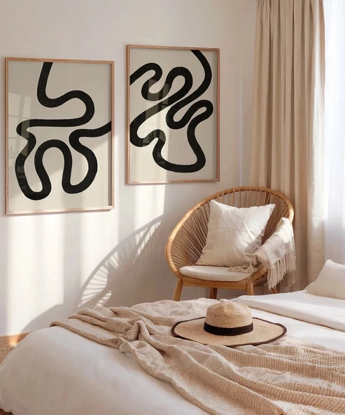 Çerçevesiz Poster Minimalist Dalgalı Hatlar 2'li - Resim 5