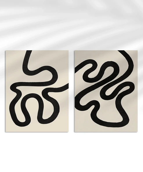 Çerçevesiz Poster Minimalist Dalgalı Hatlar 2'li ürün görseli