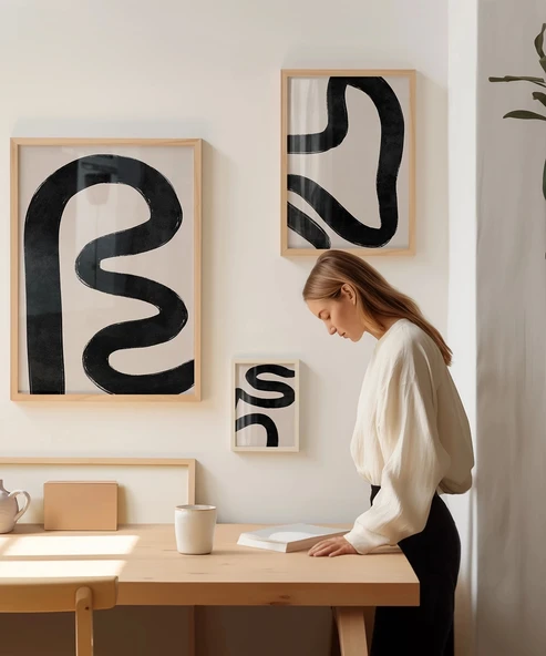 Çerçevesiz Poster Organik Akış Soyut Sanatı Triptik 3'lü - Resim 3