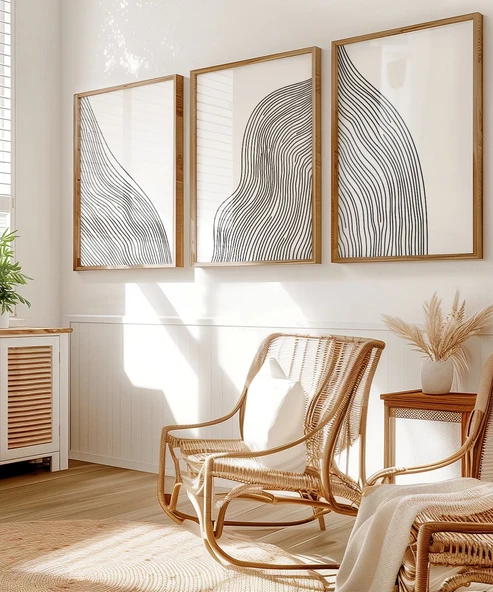 Çerçevesiz Poster Doğal Akış Soyut Sanatı 3'lü - Resim 5