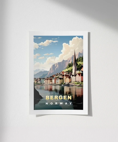 Çerçevesiz Poster Bergen’in Renkli Evleri ürün görseli