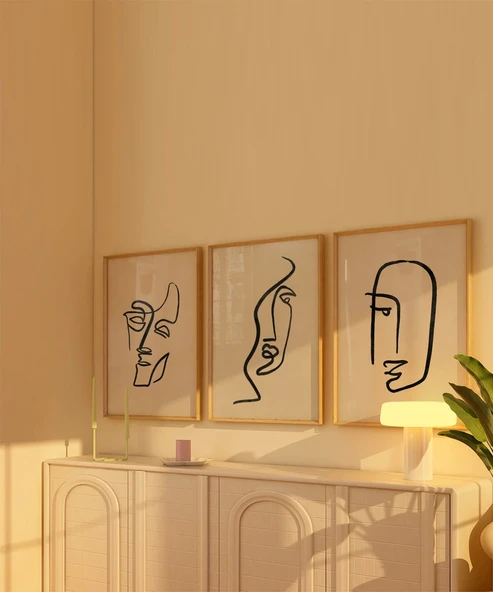 Çerçevesiz Poster Soyut Yüz Çizgileri 3'lü - Resim 3