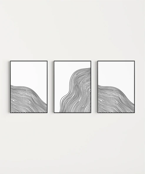 Çerçevesiz Poster Soyut Hatlar ve Akış 3'lü - Resim 7