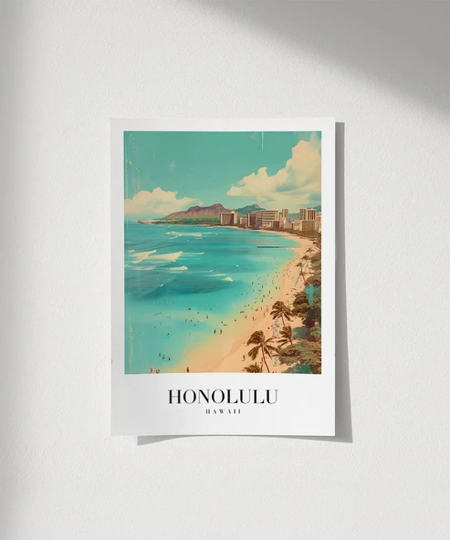 Çerçevesiz Poster Palmiye Rüzgarında Honolulu ürün görseli