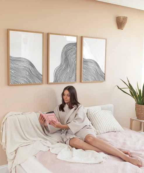 Çerçevesiz Poster Soyut Hatlar ve Akış 3'lü - Resim 4