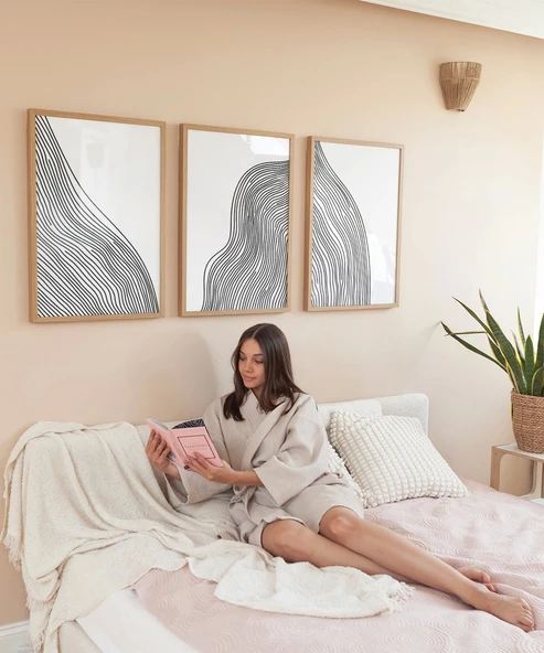 Çerçevesiz Poster Doğal Akış Soyut Sanatı 3'lü - Resim 4