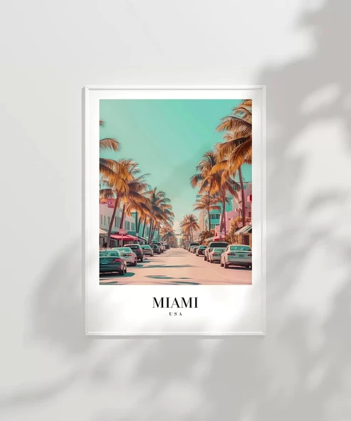 Çerçevesiz Poster Miami Sokak Manzarası - Resim 2