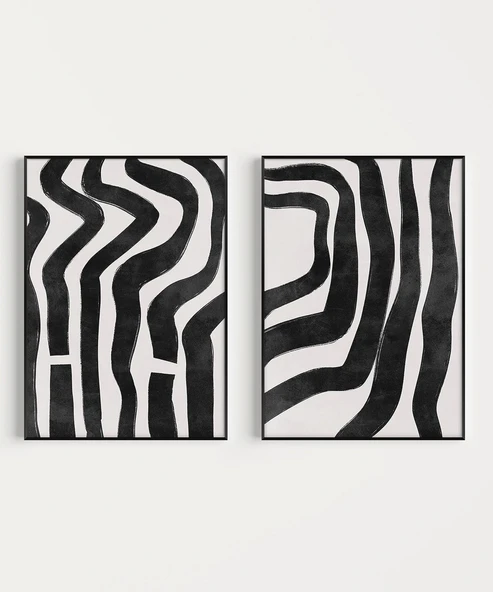 Çerçevesiz Poster Monokrom Zebra Çizgileri 2'li - Resim 7