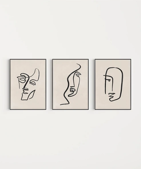 Çerçevesiz Poster Soyut Yüz Çizgileri 3'lü - Resim 6