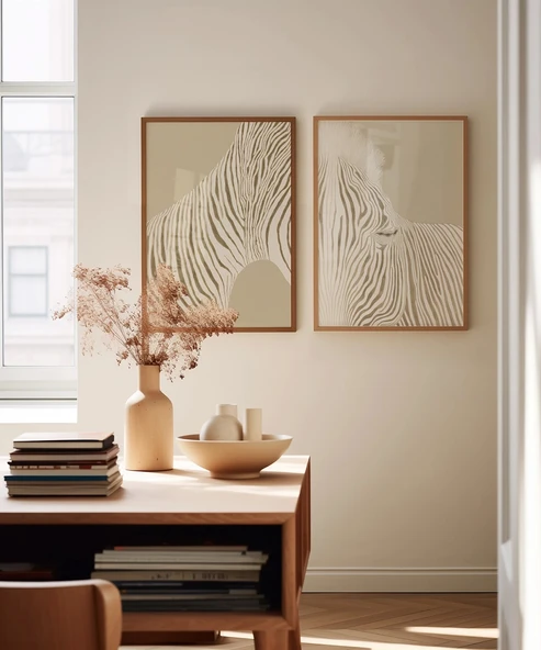 Çerçevesiz Poster Modern Zebra Çizgi Sanatı 2'li - Resim 3