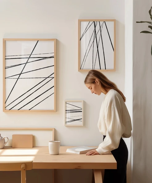 Çerçevesiz Poster Geometrik Çizgiler 3'lü - Resim 3