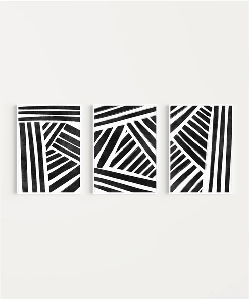 Çerçevesiz Poster Geometrik Siyah-Beyaz Çizgiler 3'lü - Resim 2