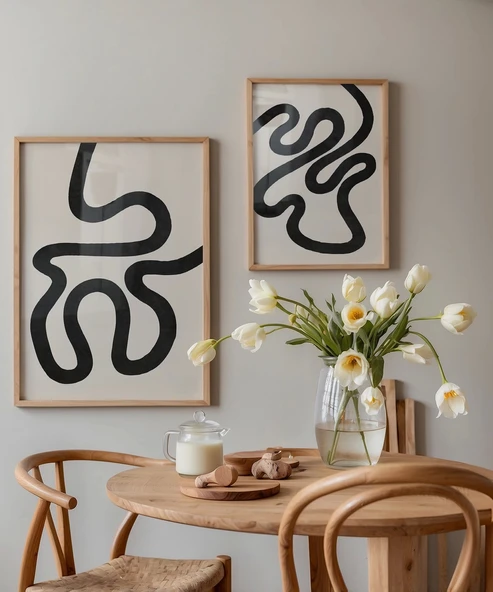 Çerçevesiz Poster Minimalist Dalgalı Hatlar 2'li - Resim 3