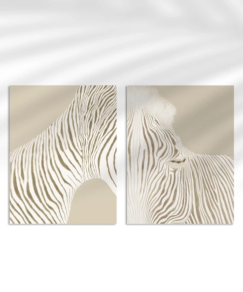 Çerçevesiz Poster Modern Zebra Çizgi Sanatı 2'li ürün görseli