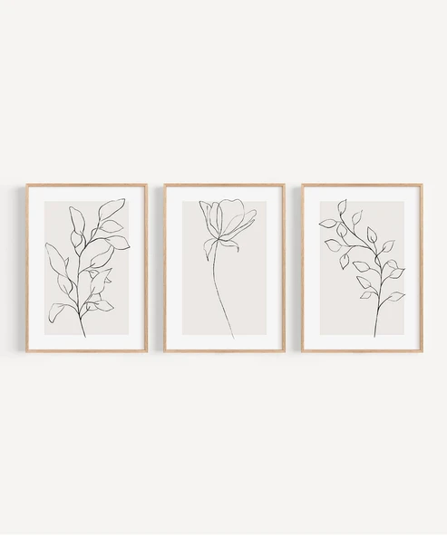 Çerçevesiz Poster eyaz Çerçeveli Minimal Çizgi Sanatı 3'lü - Resim 6