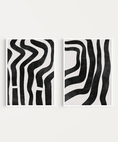 Çerçevesiz Poster Monokrom Zebra Çizgileri 2'li - Resim 2
