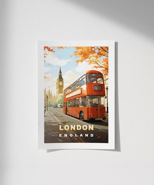 Çerçevesiz Poster London İkonik Çift Katlı Otobüs ürün görseli