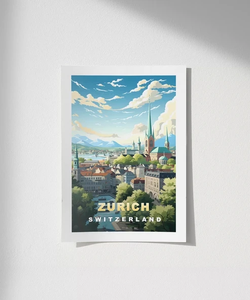 Çerçevesiz Poster Zürih İsviçre Şehir Manzarası