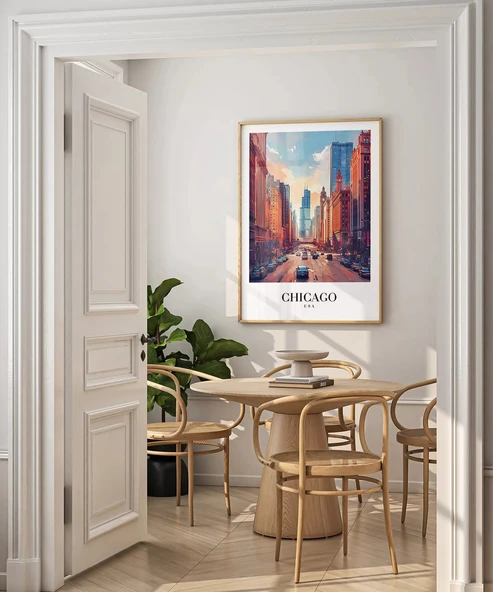 Çerçevesiz Poster Chicago Şehir Merkezi - Resim 5