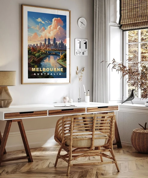 Çerçevesiz Poster Gün Batımında Melbourne Şehir - Resim 5