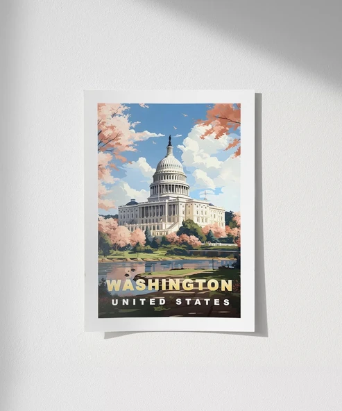 Çerçevesiz Poster Washington Capitol Vintage ürün görseli