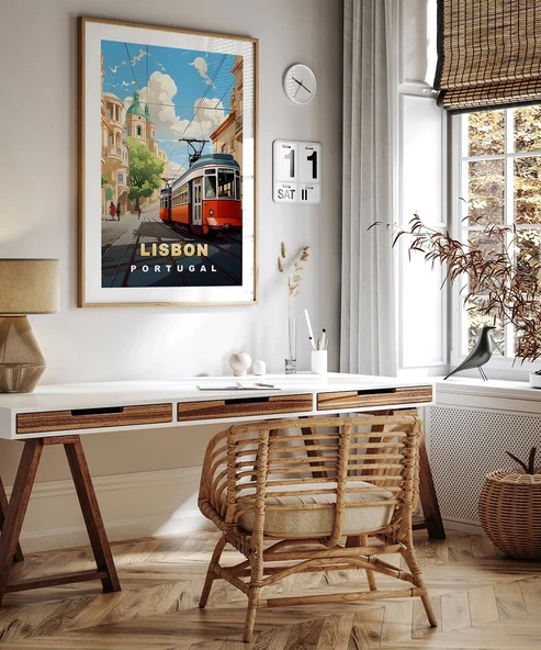 Çerçevesiz Poster Lizbon Tramvayı ve Şehir Manzarası - Resim 5