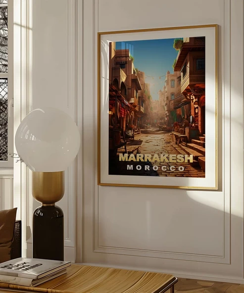 Çerçevesiz Poster Marrakeş'in Sıcak Sokakları ve Çarşı Manzarası - Resim 4