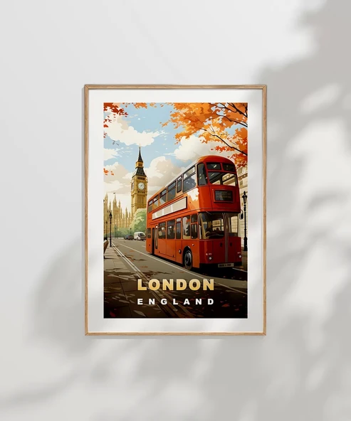 Çerçevesiz Poster London İkonik Çift Katlı Otobüs - Resim 6