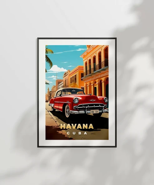 Çerçevesiz Poster Havana Sokaklarında Klasik Bir Araba - Resim 6