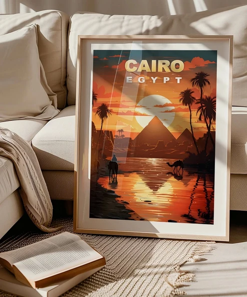 Çerçevesiz Poster Piramitlerin Altında Gün Batımı - Resim 4