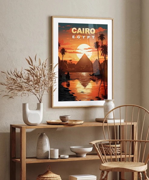 Çerçevesiz Poster Piramitlerin Altında Gün Batımı - Resim 5