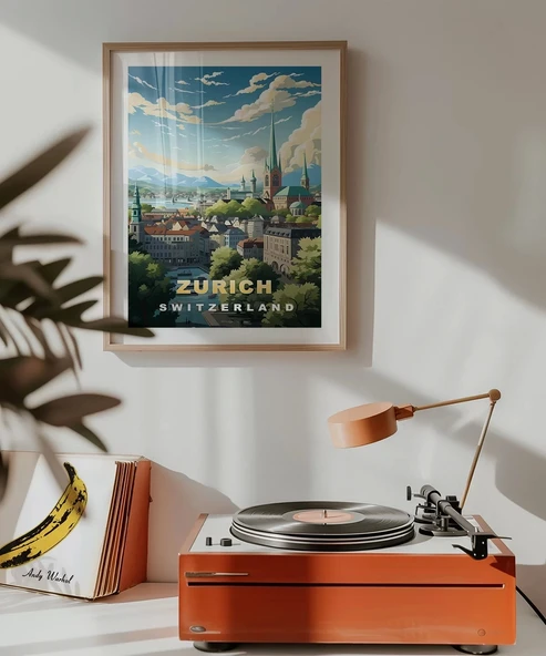 Çerçevesiz Poster Zürih İsviçre Şehir Manzarası - 3