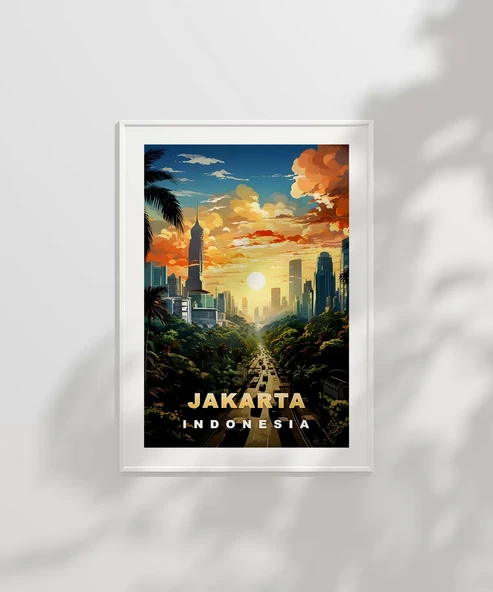 Çerçevesiz Poster Jakarta Gün Batımı Şehir Manzarası - 2