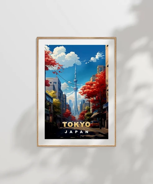 Çerçevesiz Poster Sonbahar Renkleriyle Tokyo Manzarası - Resim 7