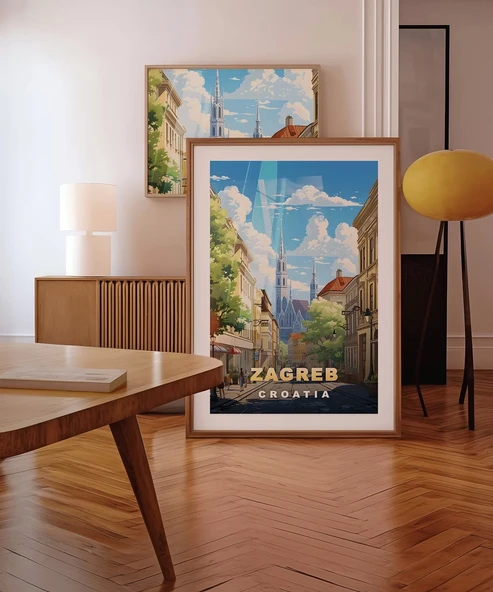 Çerçevesiz Poster Zagreb Katedrali Sokak Manzarası - Resim 4