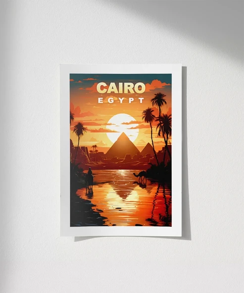 Çerçevesiz Poster Piramitlerin Altında Gün Batımı ürün görseli