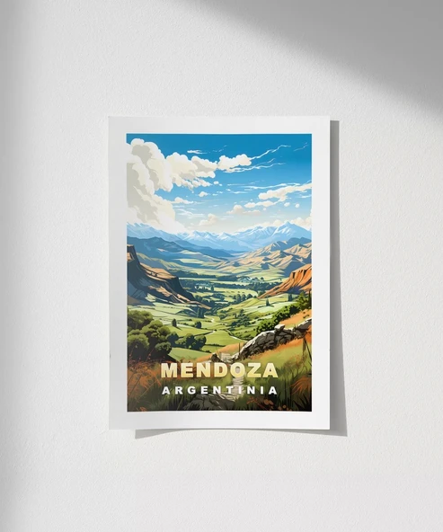 Çerçevesiz Poster Mendoza Dağ Manzarası ve Yeşil Vadiler ürün görseli