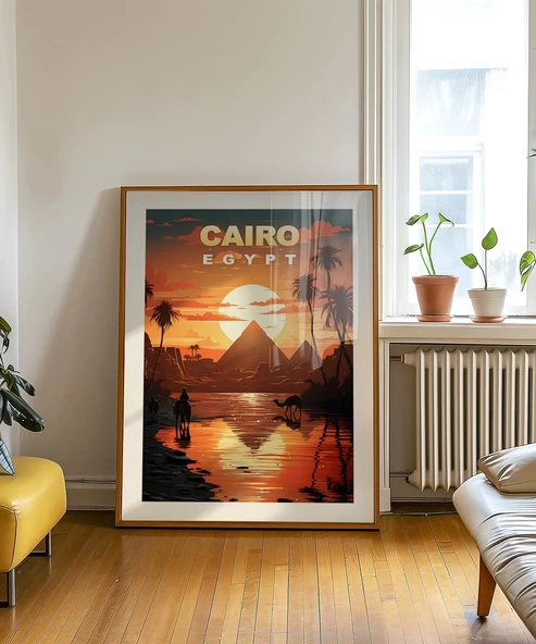 Çerçevesiz Poster Piramitlerin Altında Gün Batımı - Resim 3